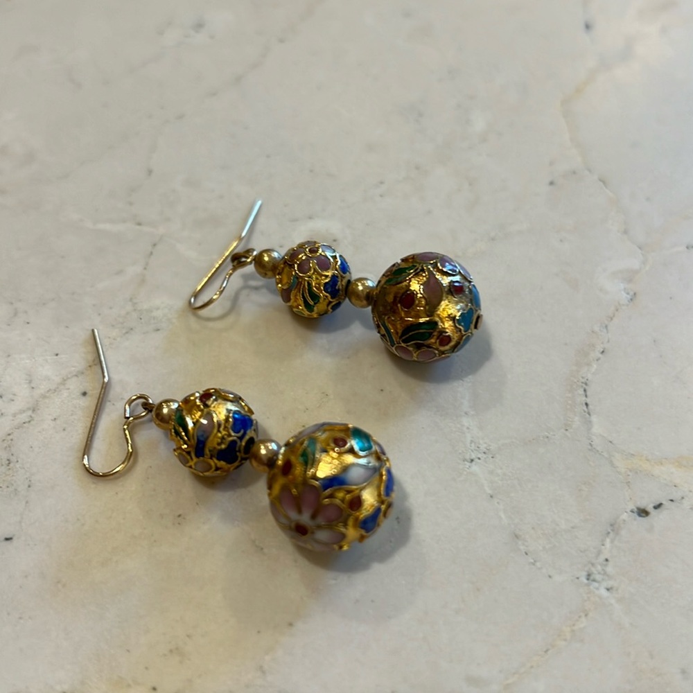 Vintage Cloisonné double drop earrings